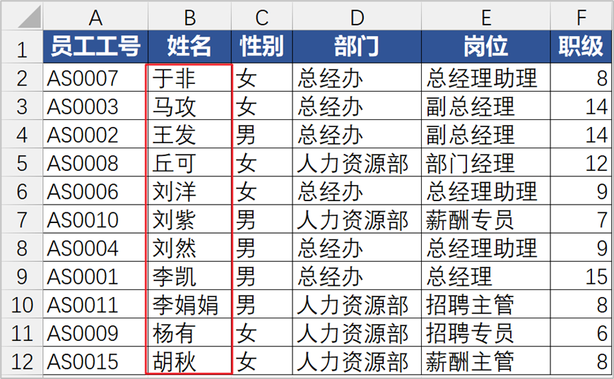 Excel员工信息表，按姓氏笔画和职务高低排序这样做