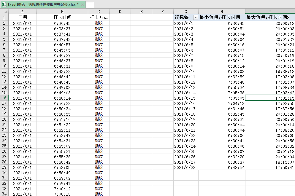 Excel教程： 透视表整理考勤记录就是这么神速