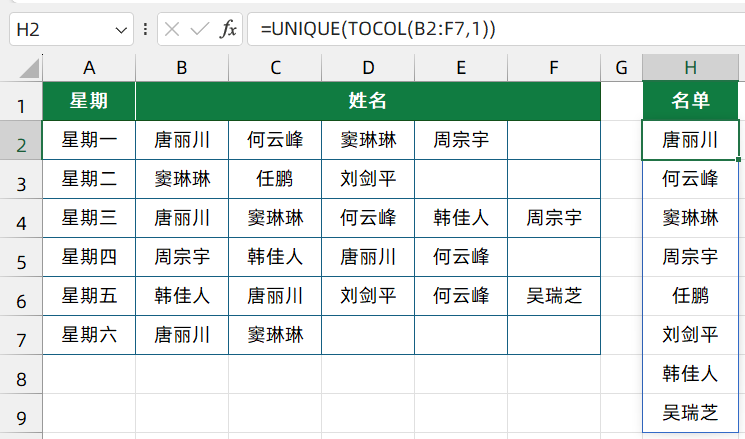 UNIQUE函数，专业提取不重复值