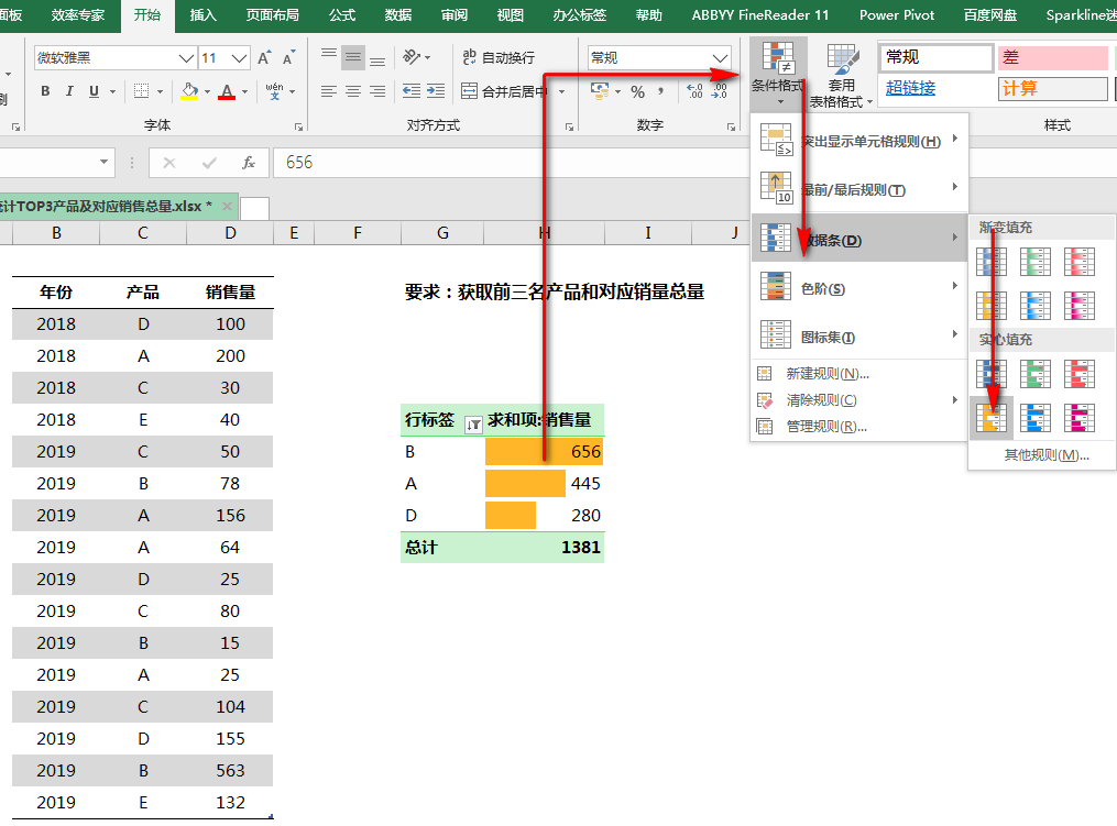 Excel教程：快速统计TOP3产品及对应销售总量