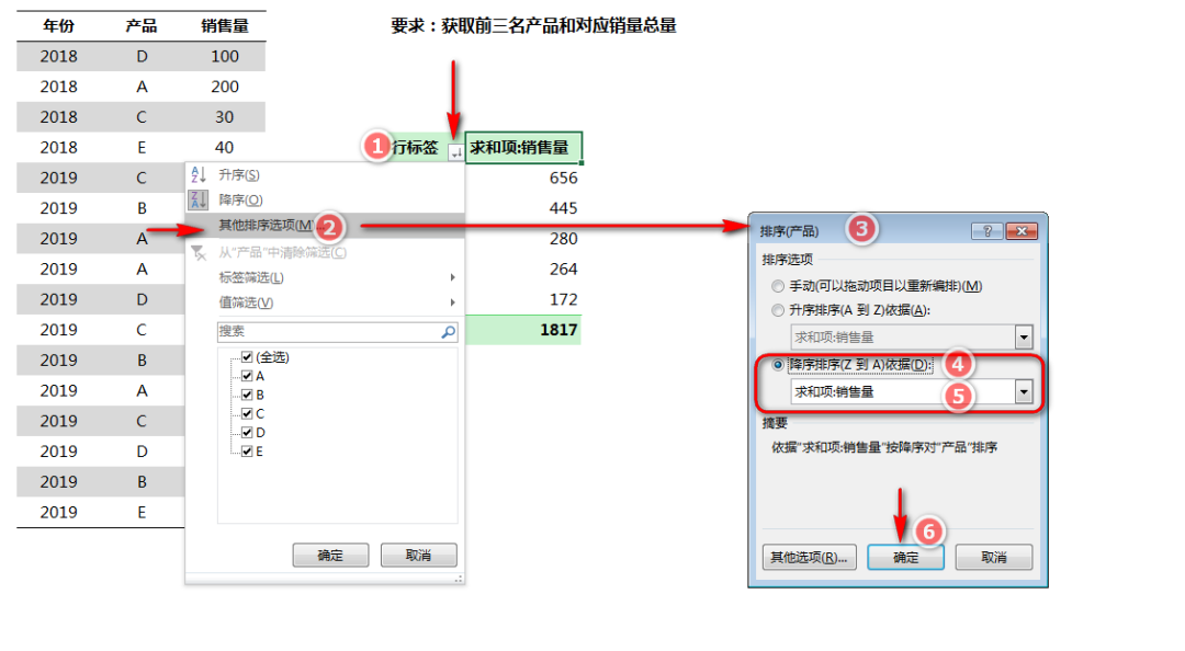 Excel教程：快速统计TOP3产品及对应销售总量