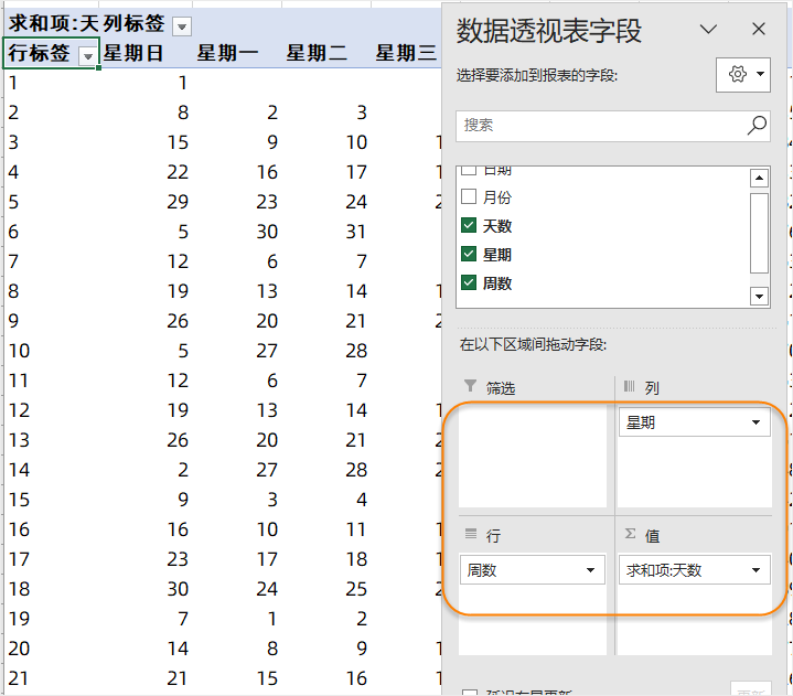 五分钟，用数据透视表做一个简易日历