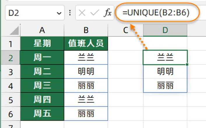 UNIQUE函数，快速提取不重复值